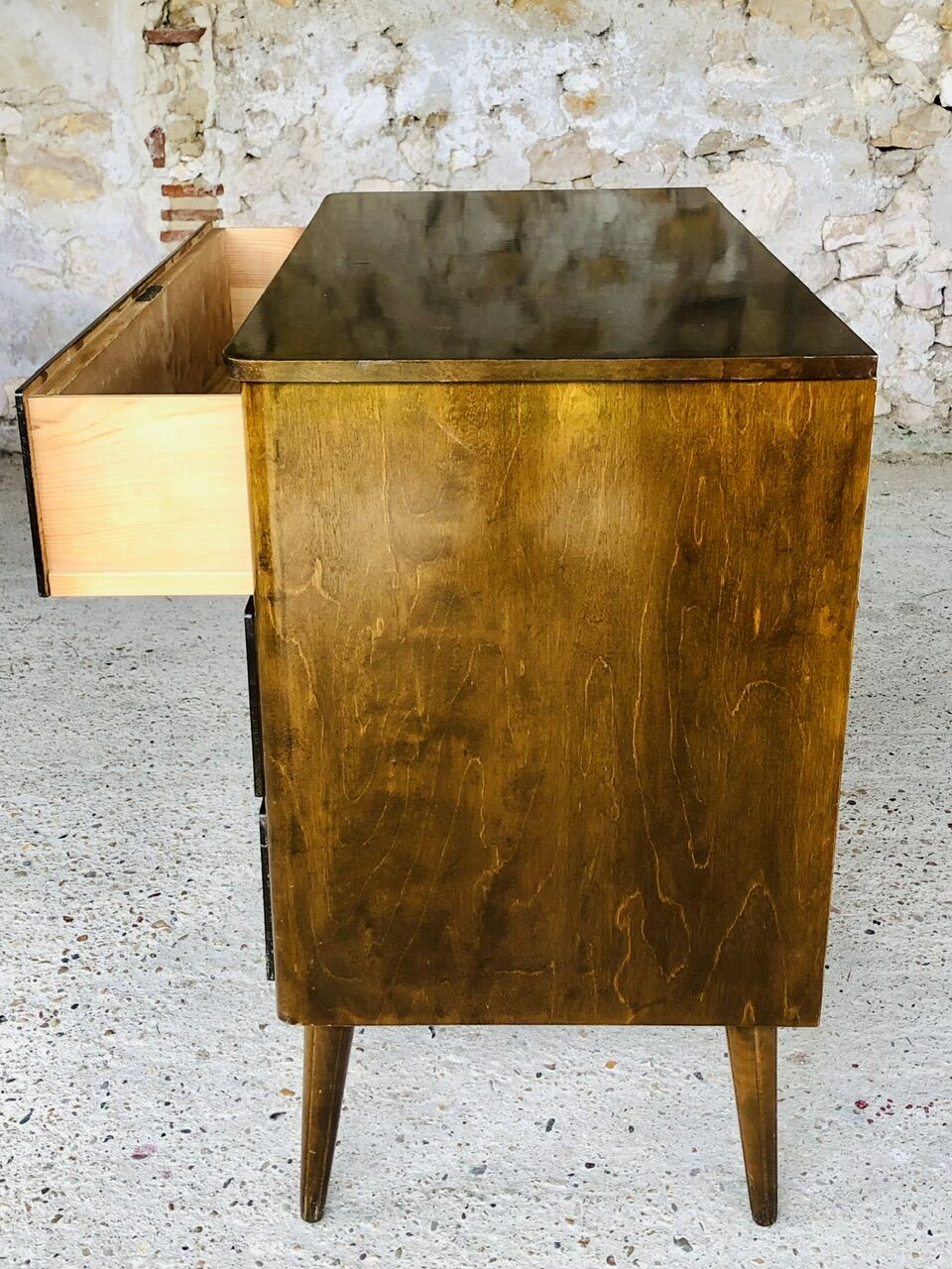 Vintage walnut chest of drawers, compass feet circa 50/60's
