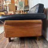 Canape seltz elm and leather design 1960