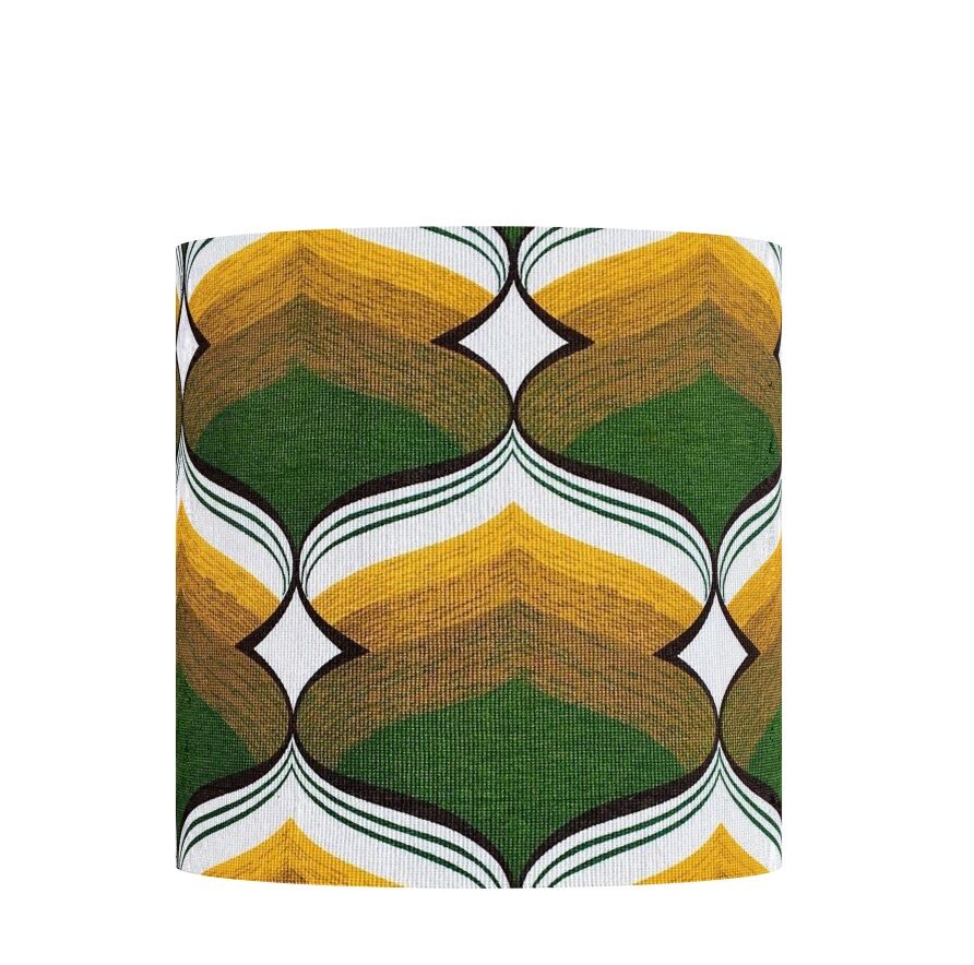 Abat-jour Boston vert H30 D30 - tissu vintage seventies