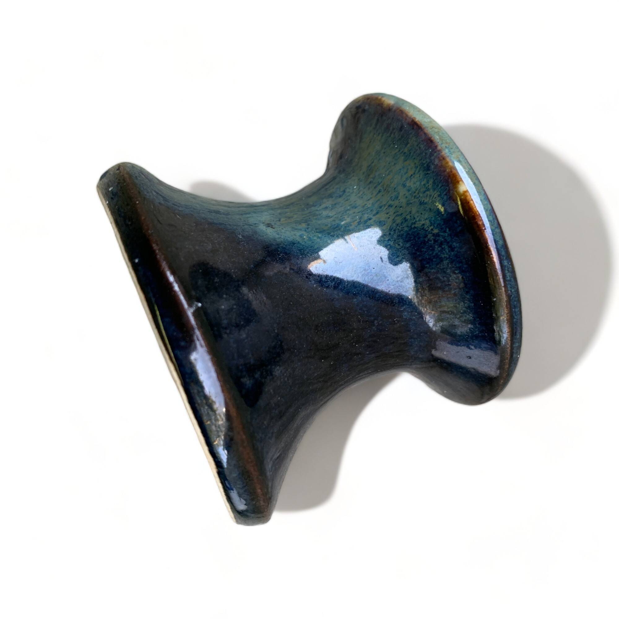 Small 6cm candle holder signed MY enameled ceramic art from France vintage old