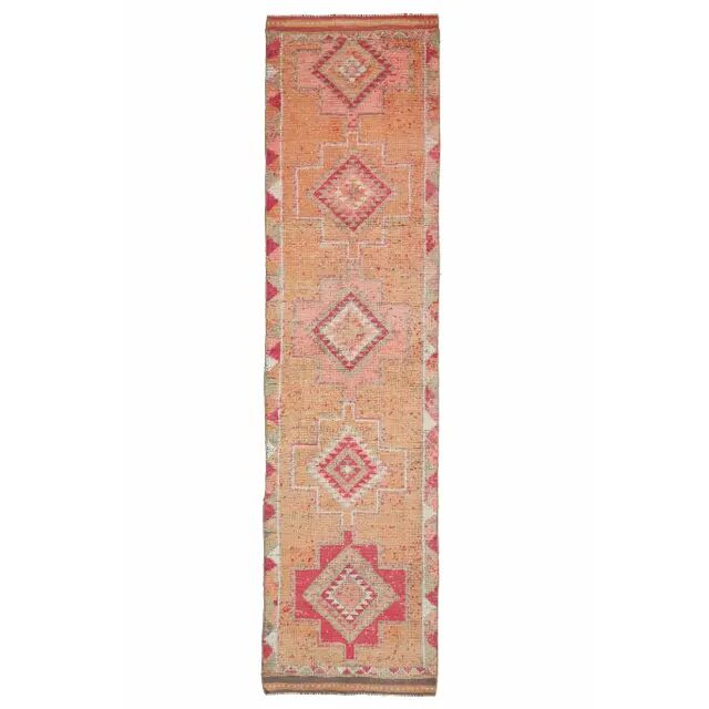 Vintage Turkish Hand-Knotted Wool Cotton Orange Runner Rug 83x355