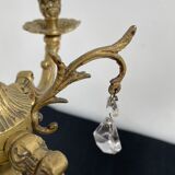 Paire de girandoles, candélabres, bronze, putti, cristal, 4 feux, pampilles, fin XIXème