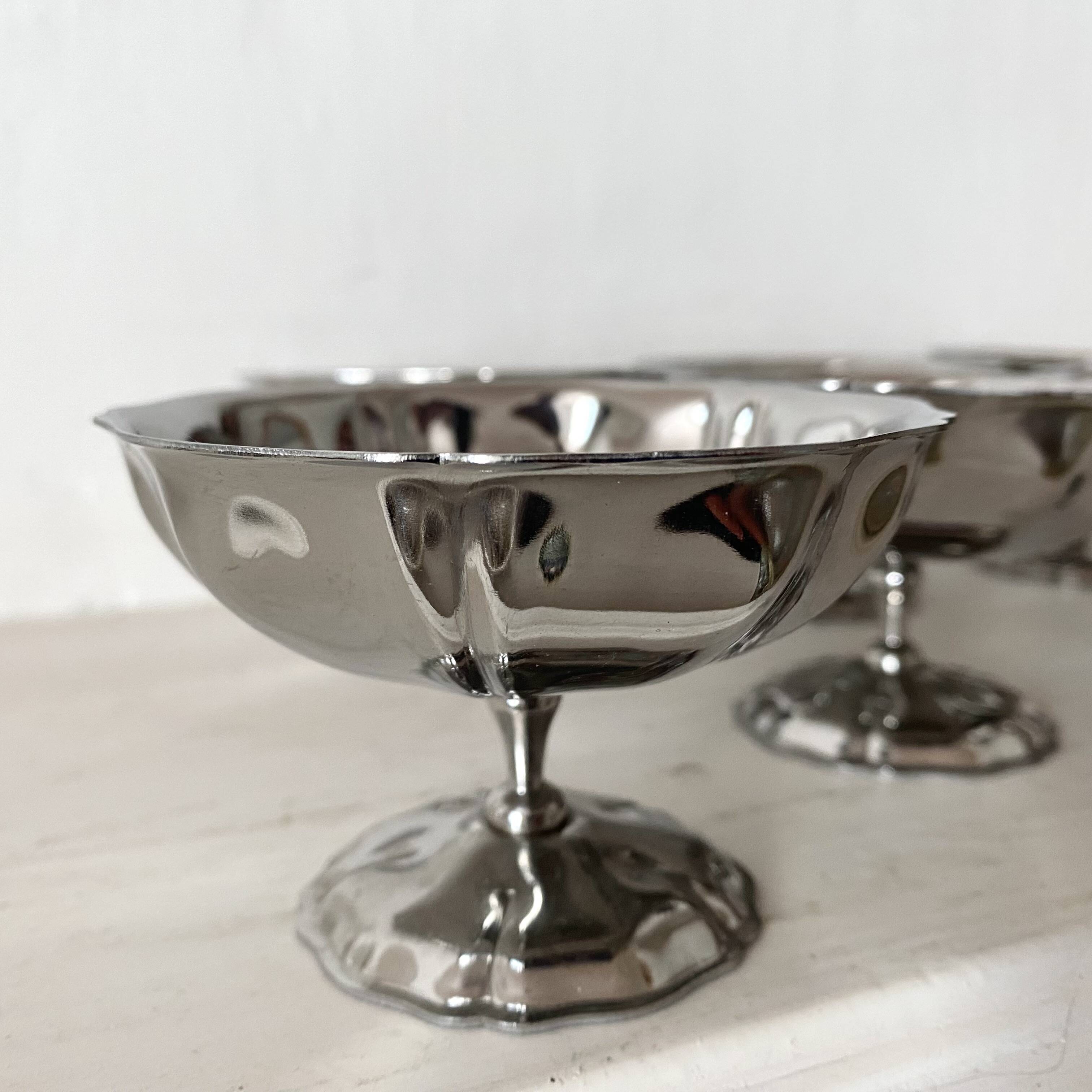 Vintage stainless steel stemmed bowls