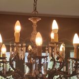 12-spoke pewter chandeliers with octagonal tassels and three sconces same style