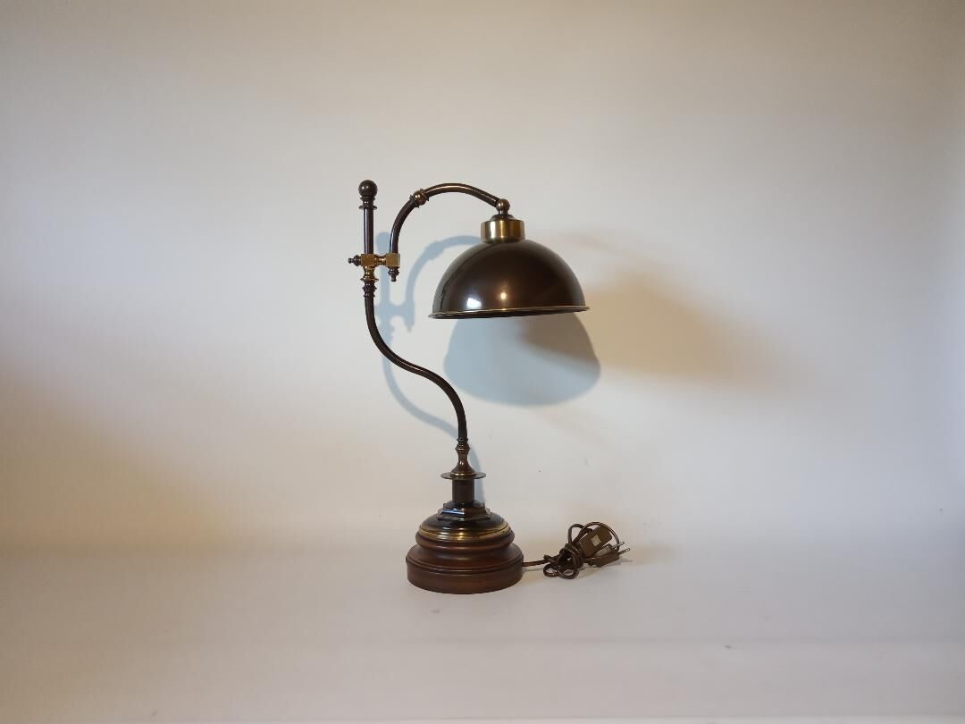 Brass and wood office lamp