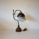 Brass and wood office lamp