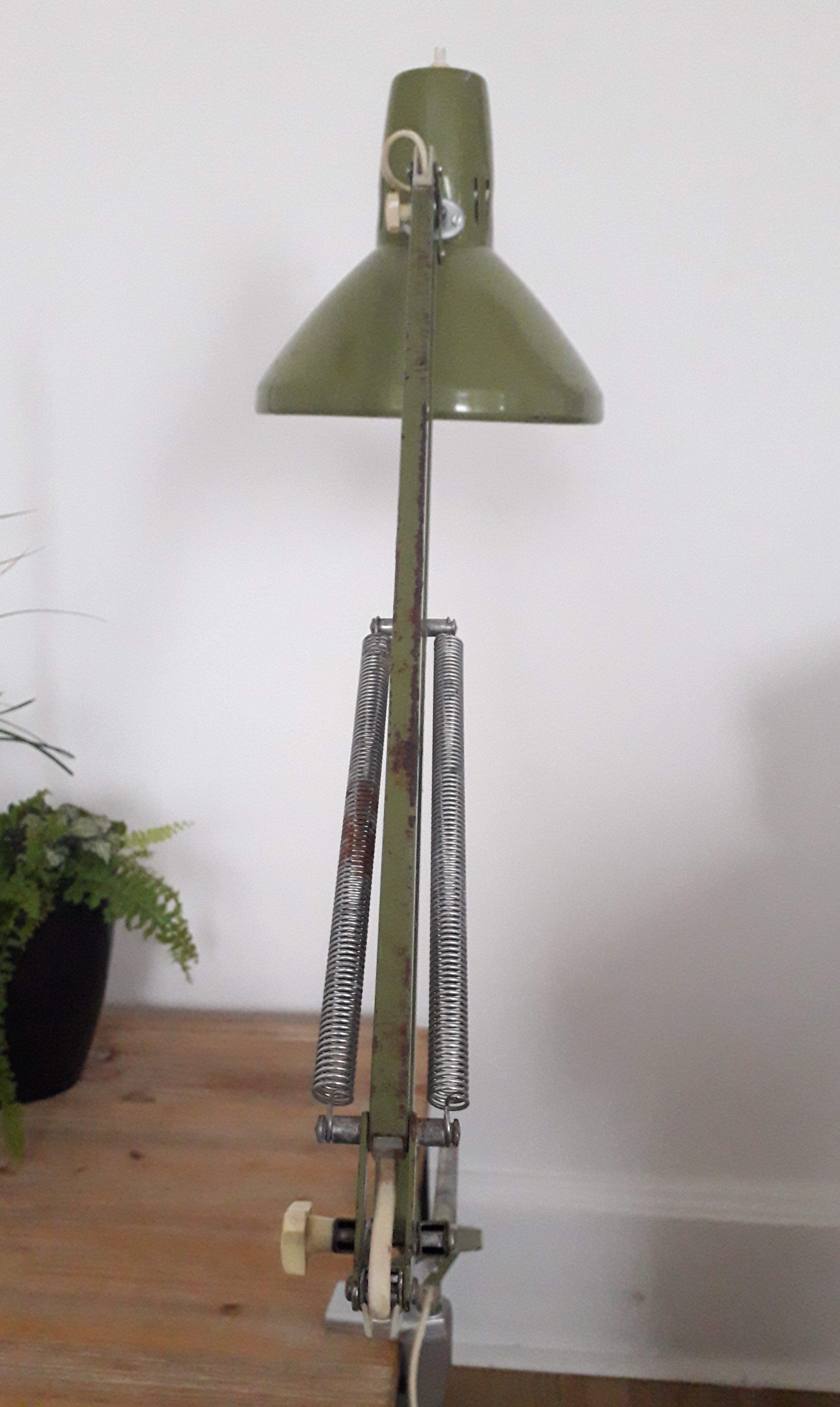 Lampe articulée Ledu type 2312 atelier architecte métal laqué vert -1970
