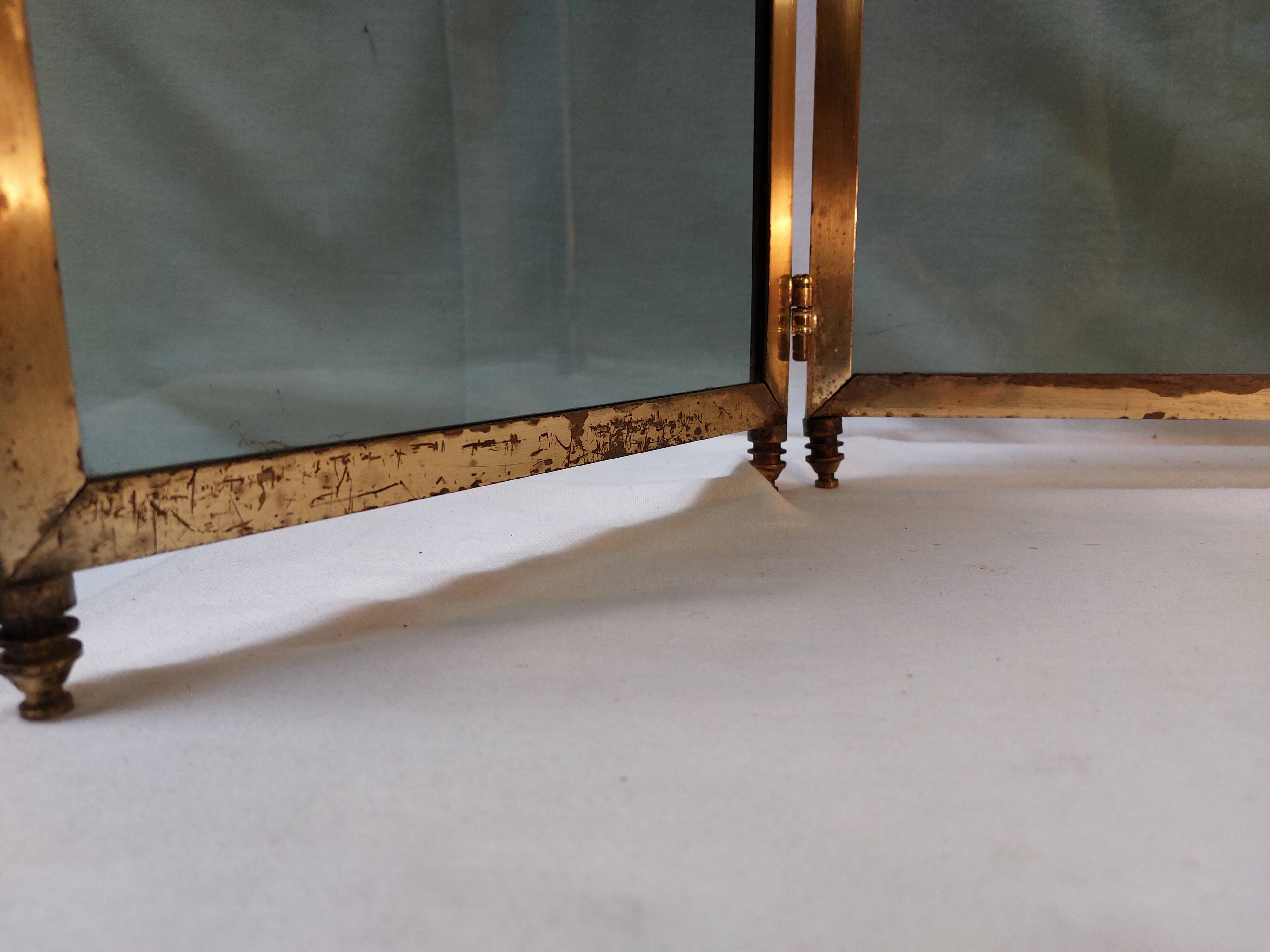 Vintage fireplace screen in smoked glass and gold-tone metal