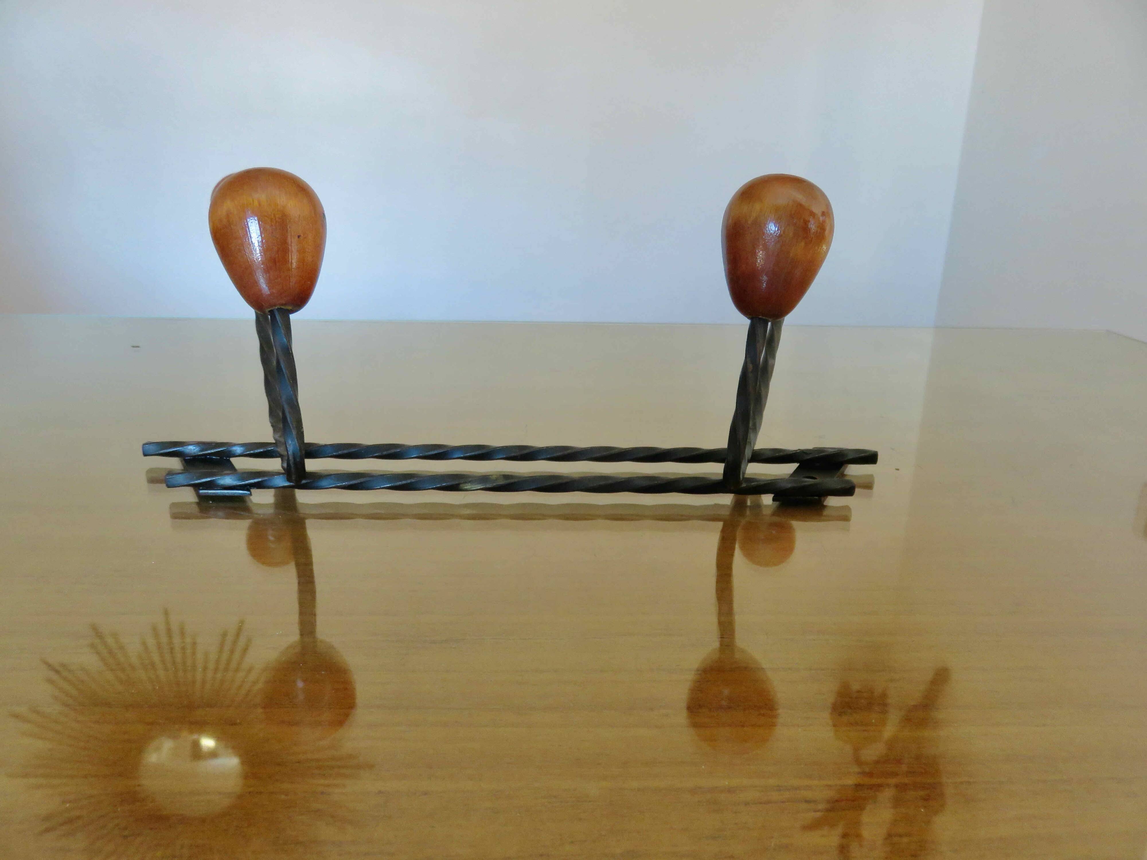 Scandinavian coat rack in metal and wood 60s 70s