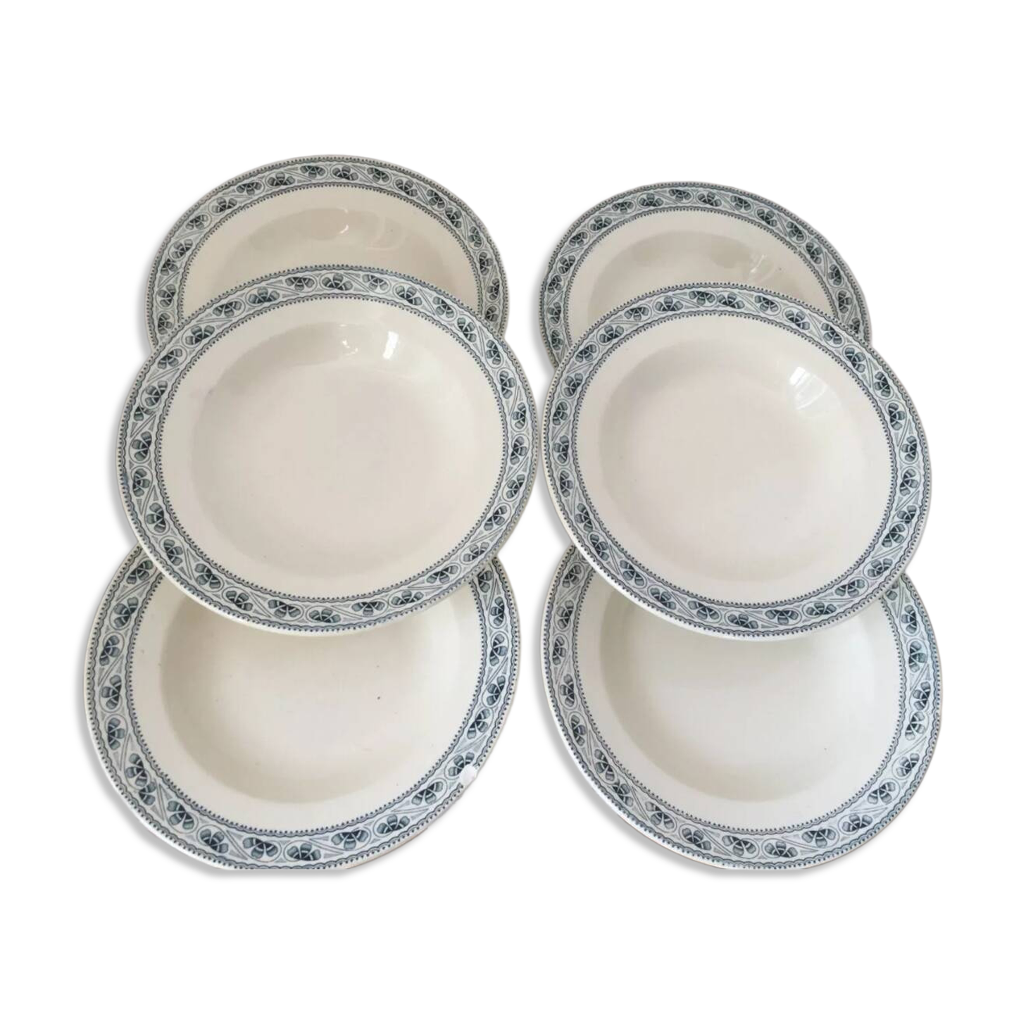 Set of 6 Terre de Fer Champigny pattern soup plates