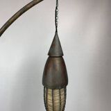 Patinated rustic copper and steel floor lamp with lantern, Indonesia 1980s