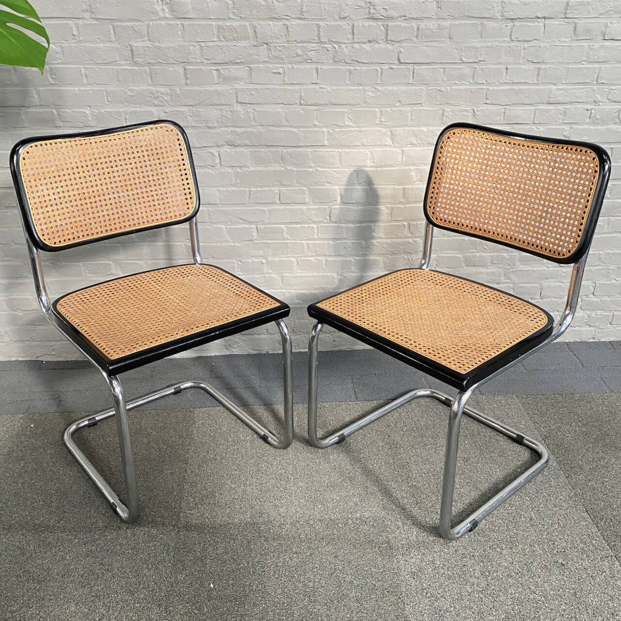 Set of 2 black cesca "s32" marcel breuer chairs - italy 1980's