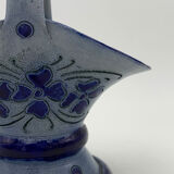 Vintage basket in traditional Alsace stoneware, cobalt blue flower patterns - 1970s.