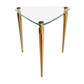 Table basse tripode verre et métal doré 1960