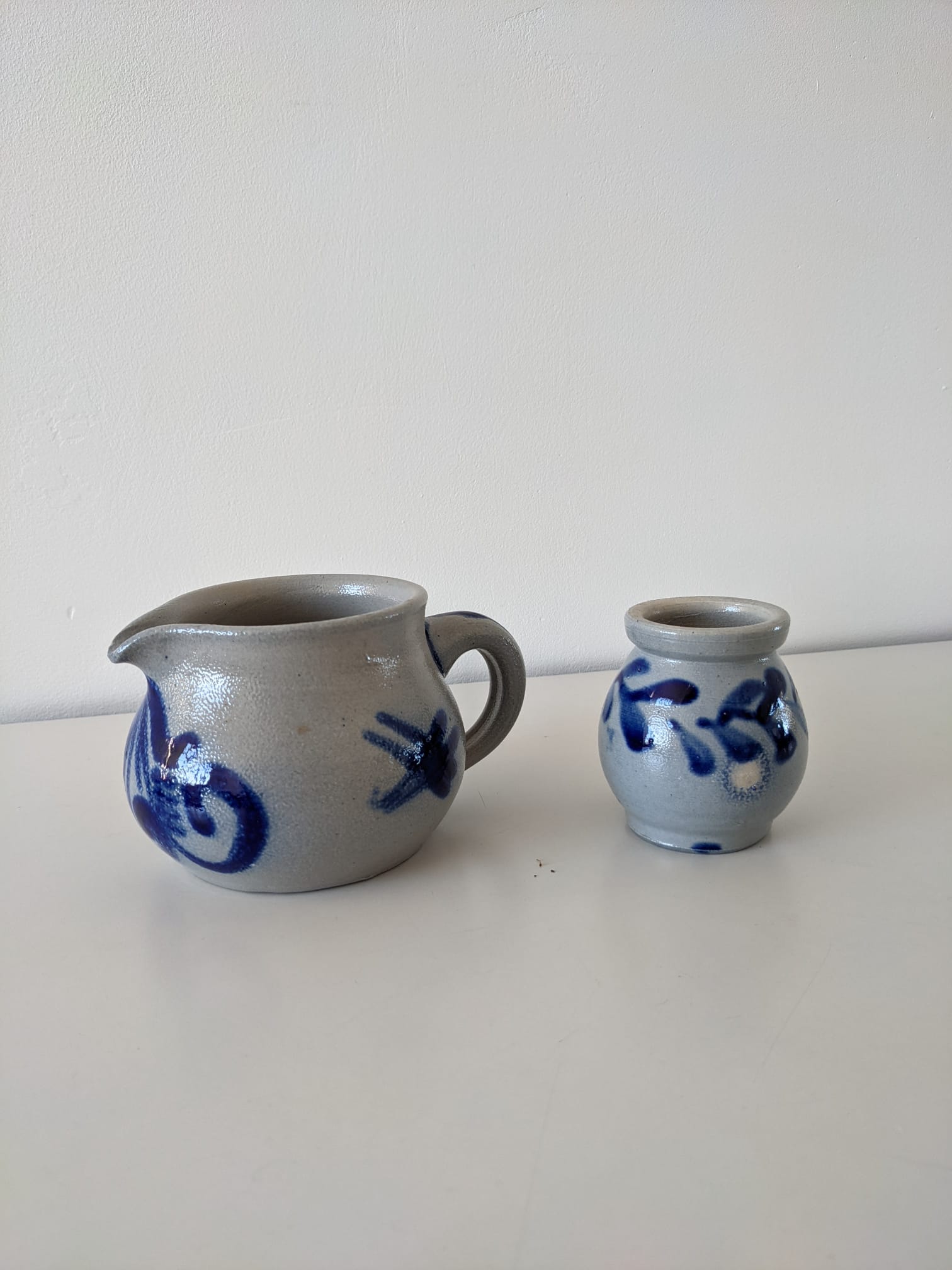 Milk pot and small jar in grey and blue Alsace sandstone