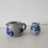 Pot à lait et petit pot en grés d'Alsace gris et bleu