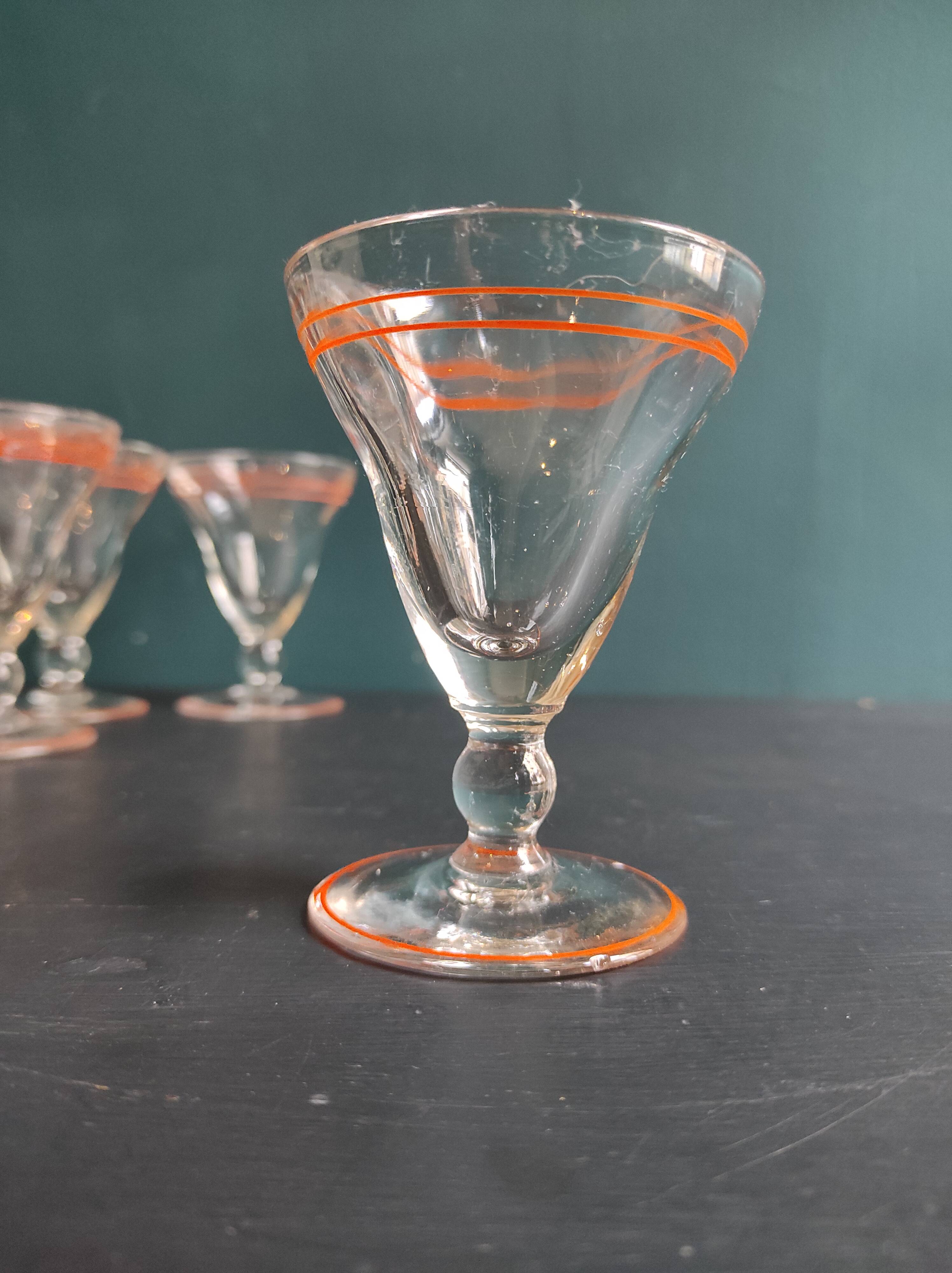 Set of six vintage French glasses for liquor