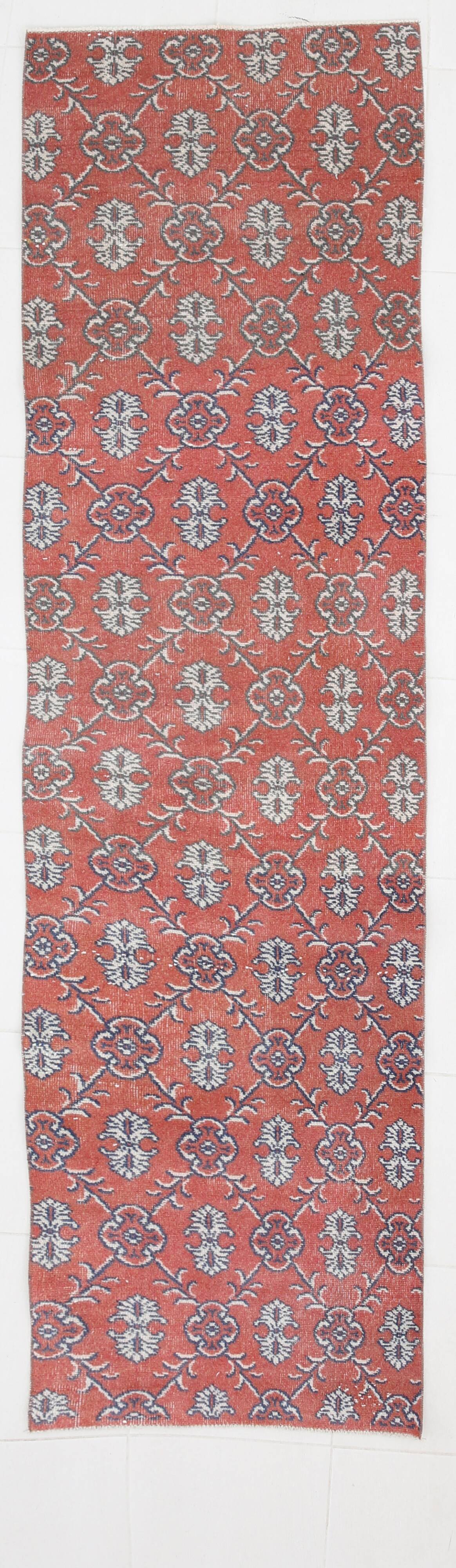 2x9 Red & Dark Blue Floral Vintage Runner Rug, 75x285Cm SK 23566
