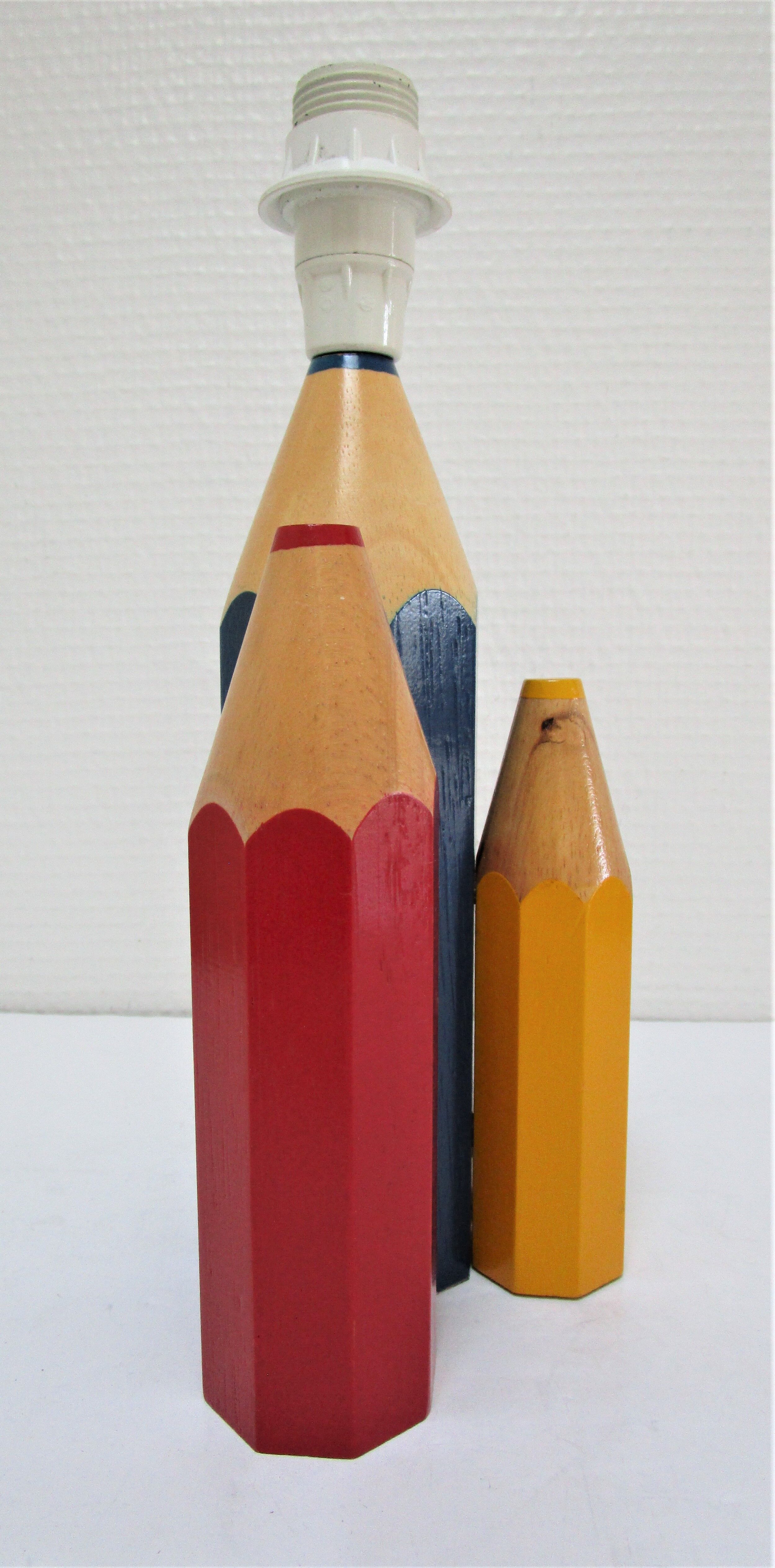 Lamp foot three pencils wood beech vintage 80s