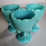 Three blue eggcups in real opal
