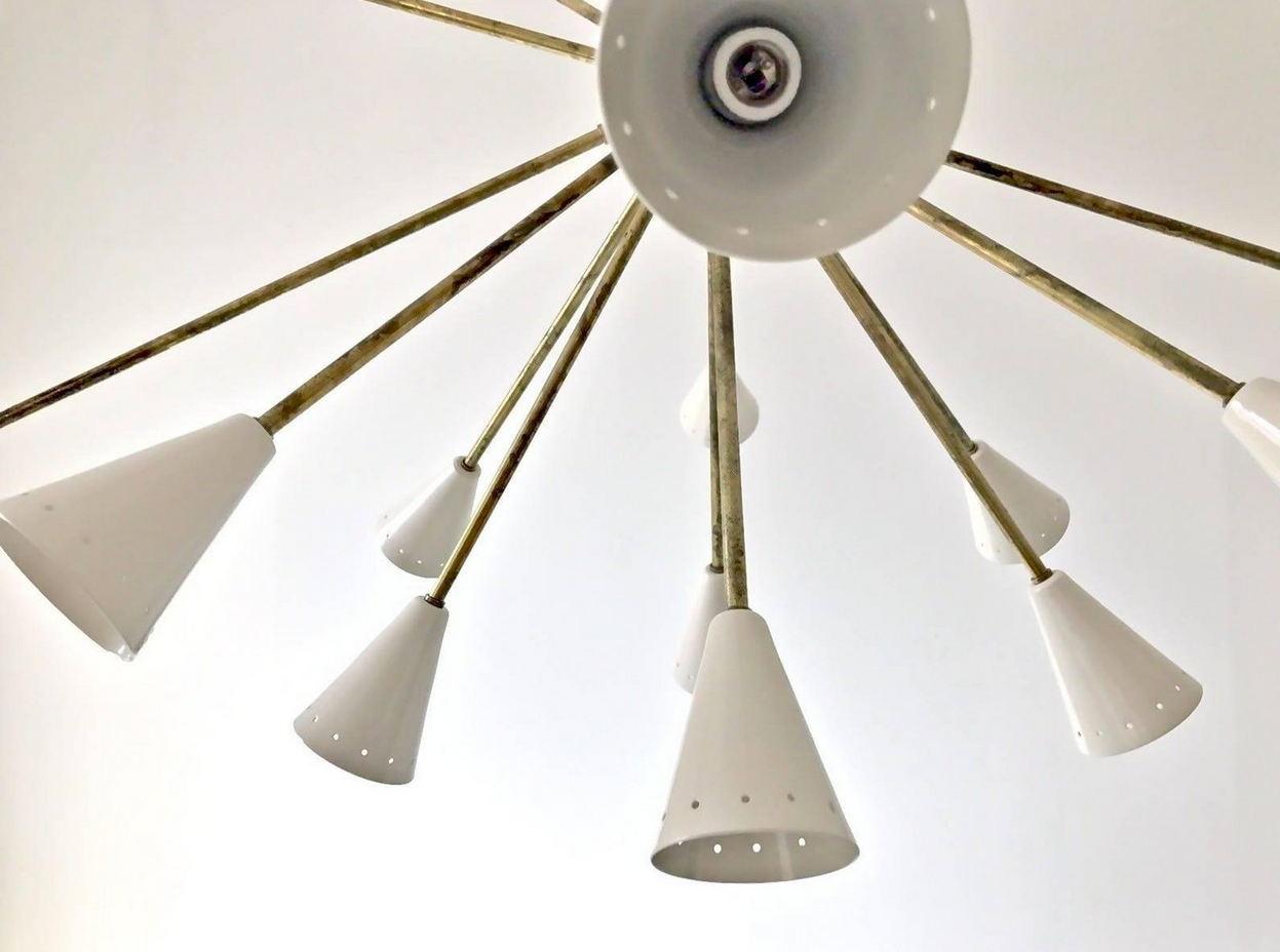 Chandelier Sputnik 24 brass lights white ivory color
