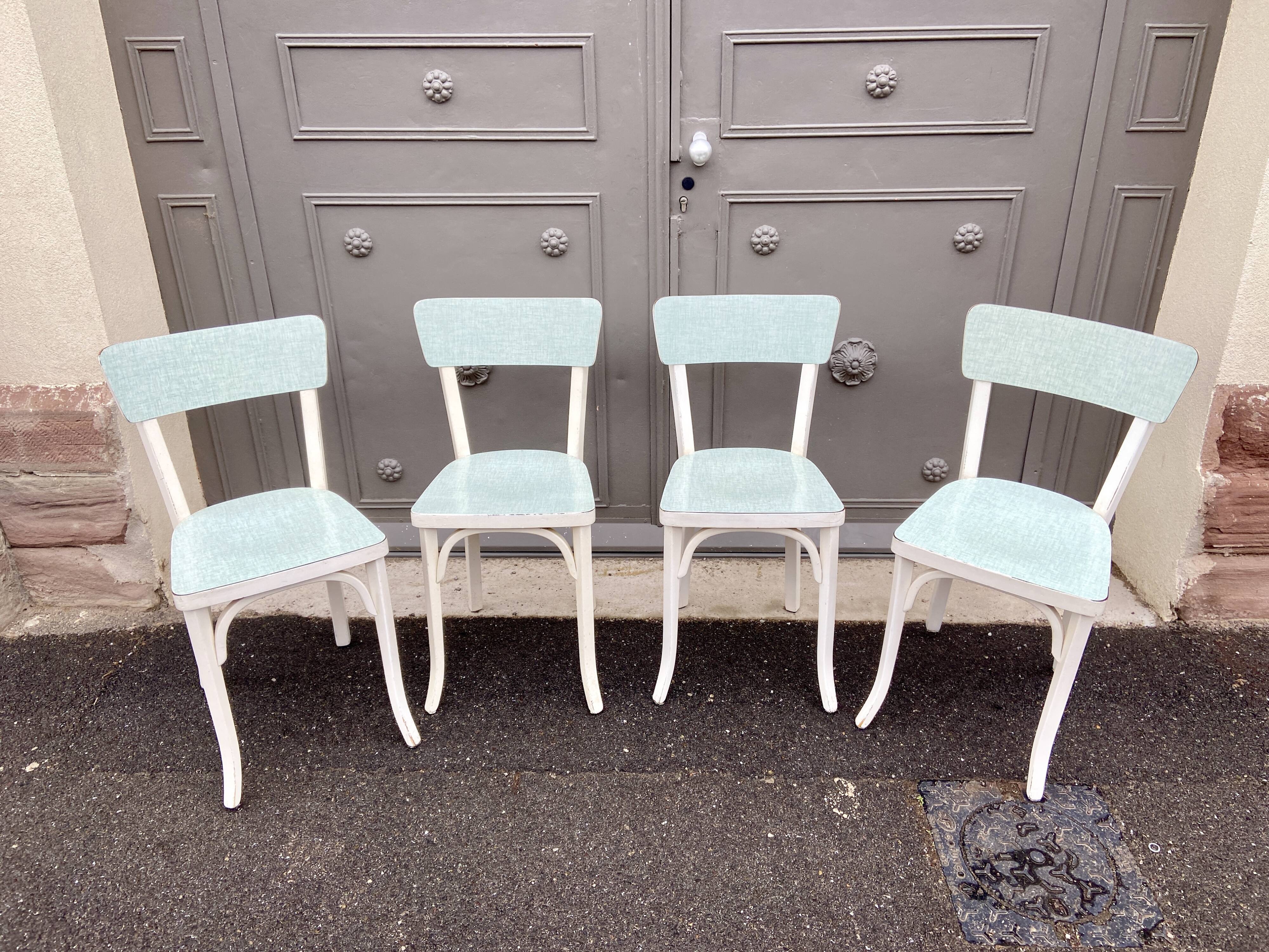 4 baumann chairs wood and formica 1960