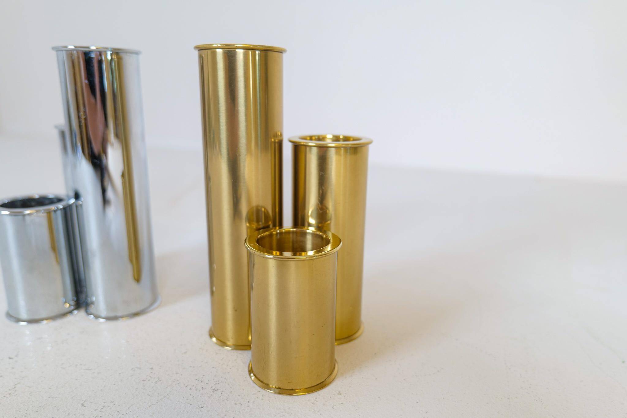 Modern Swedish candle holders in brass and steel, Englesson, Sweden, 1970s