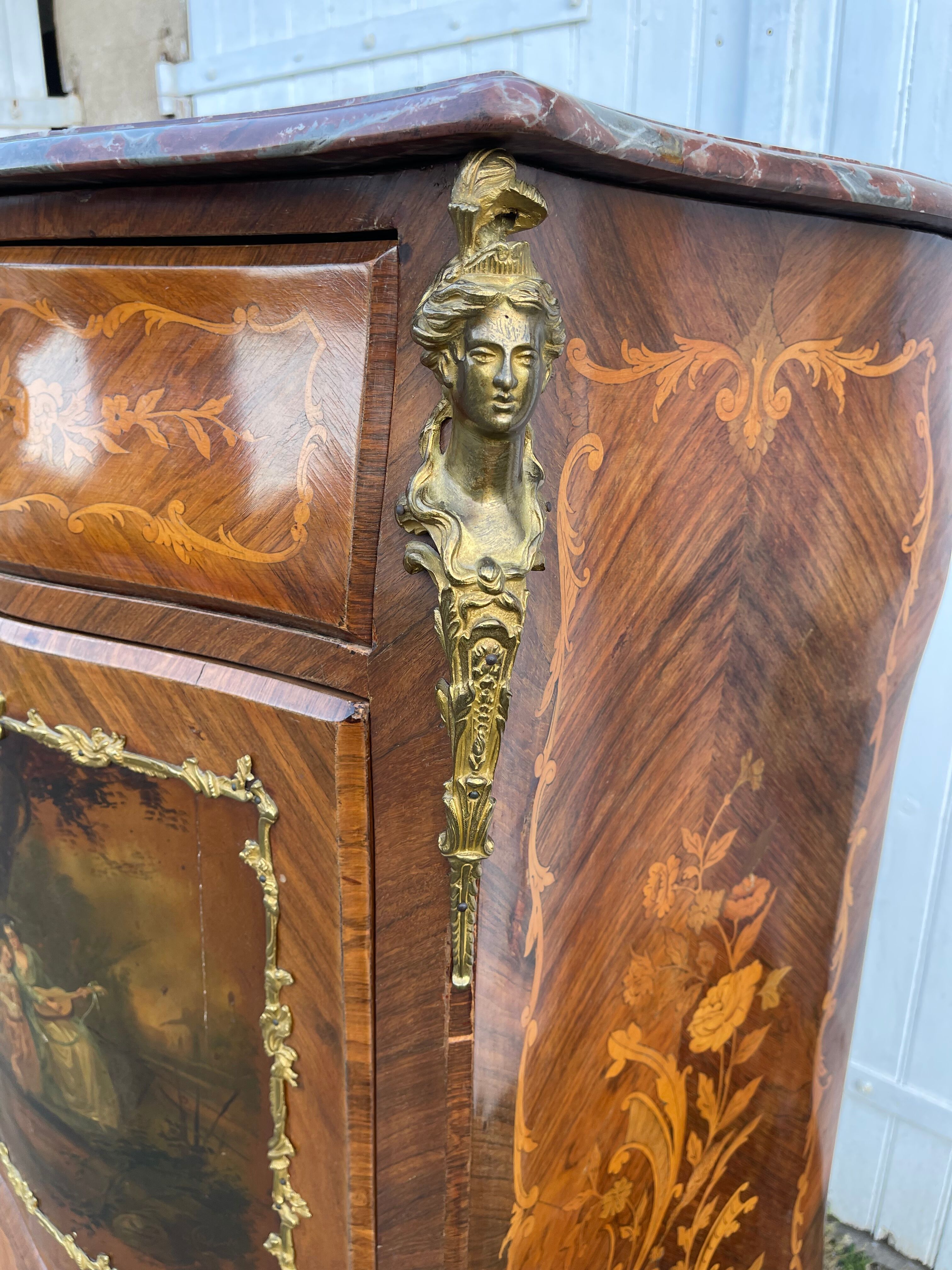 Secretary louis XV curved, varnish Martin, marquetry