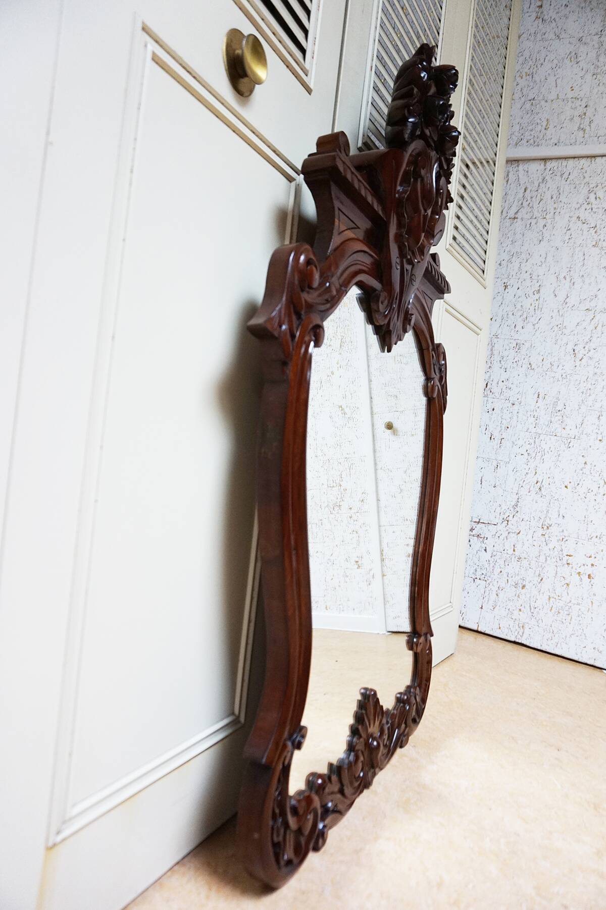 Antique Baroque Wall Mirror in Carved Mahogany