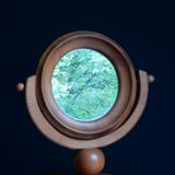 Round mirror psyche of wooden table