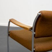 Armchair, 1960s, chrome metal frame, teak armrests.