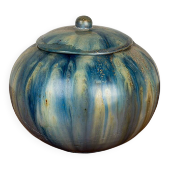 Pot en grès émaillé céramisé de couleur bleue, époque Art-Déco Roger Guerin