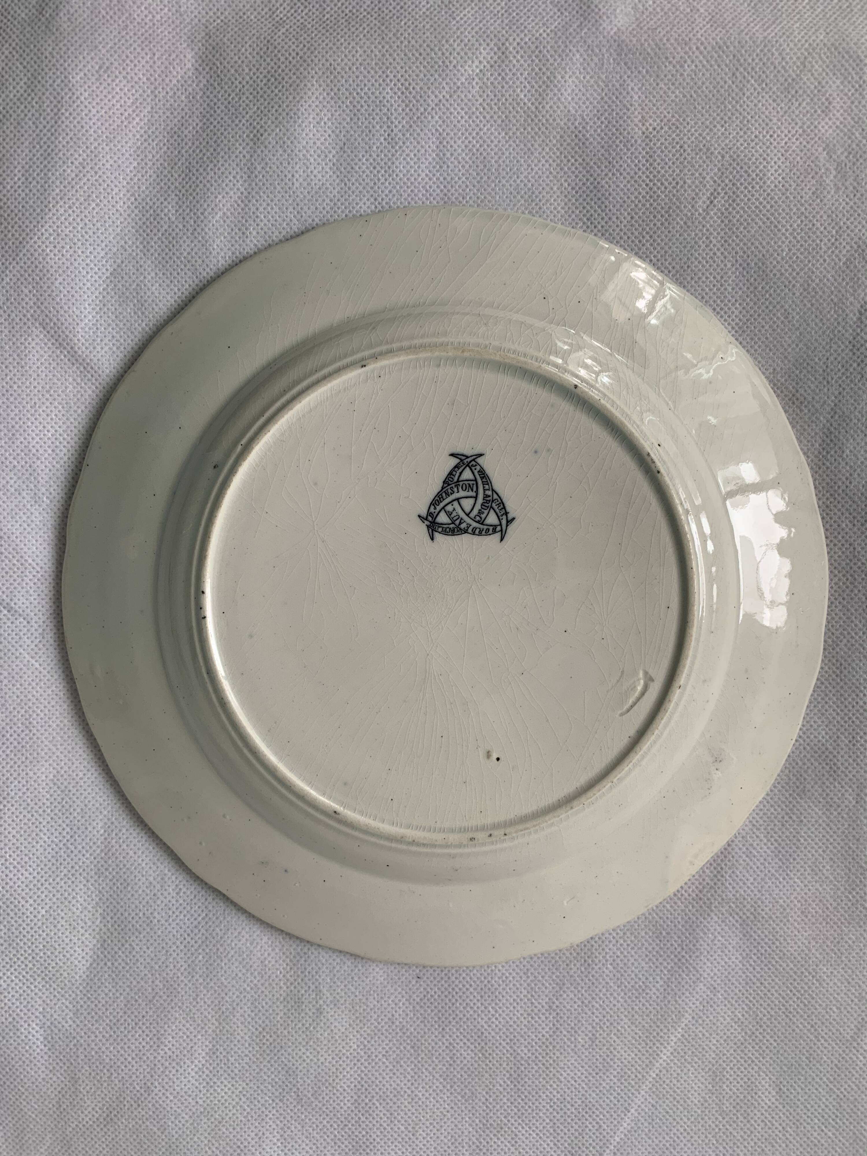 6 black dessert plates Old and Johnston Bordeaux 19th century astrology