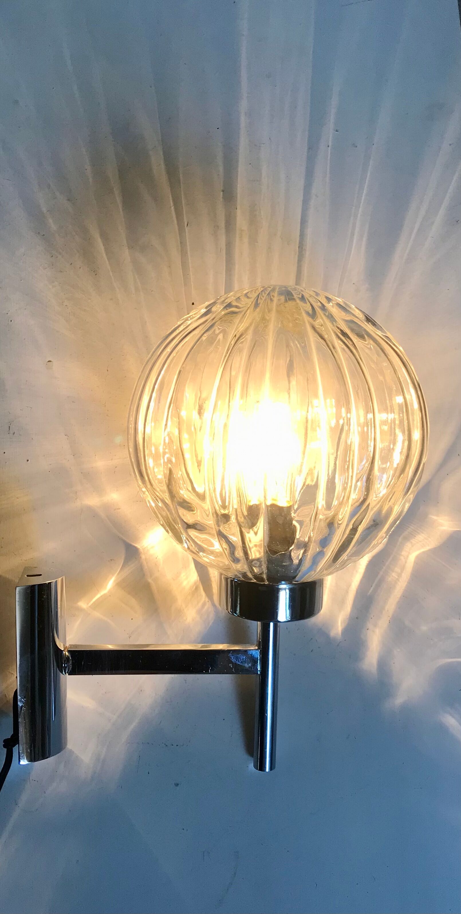 Chrome and vintage glass sconce