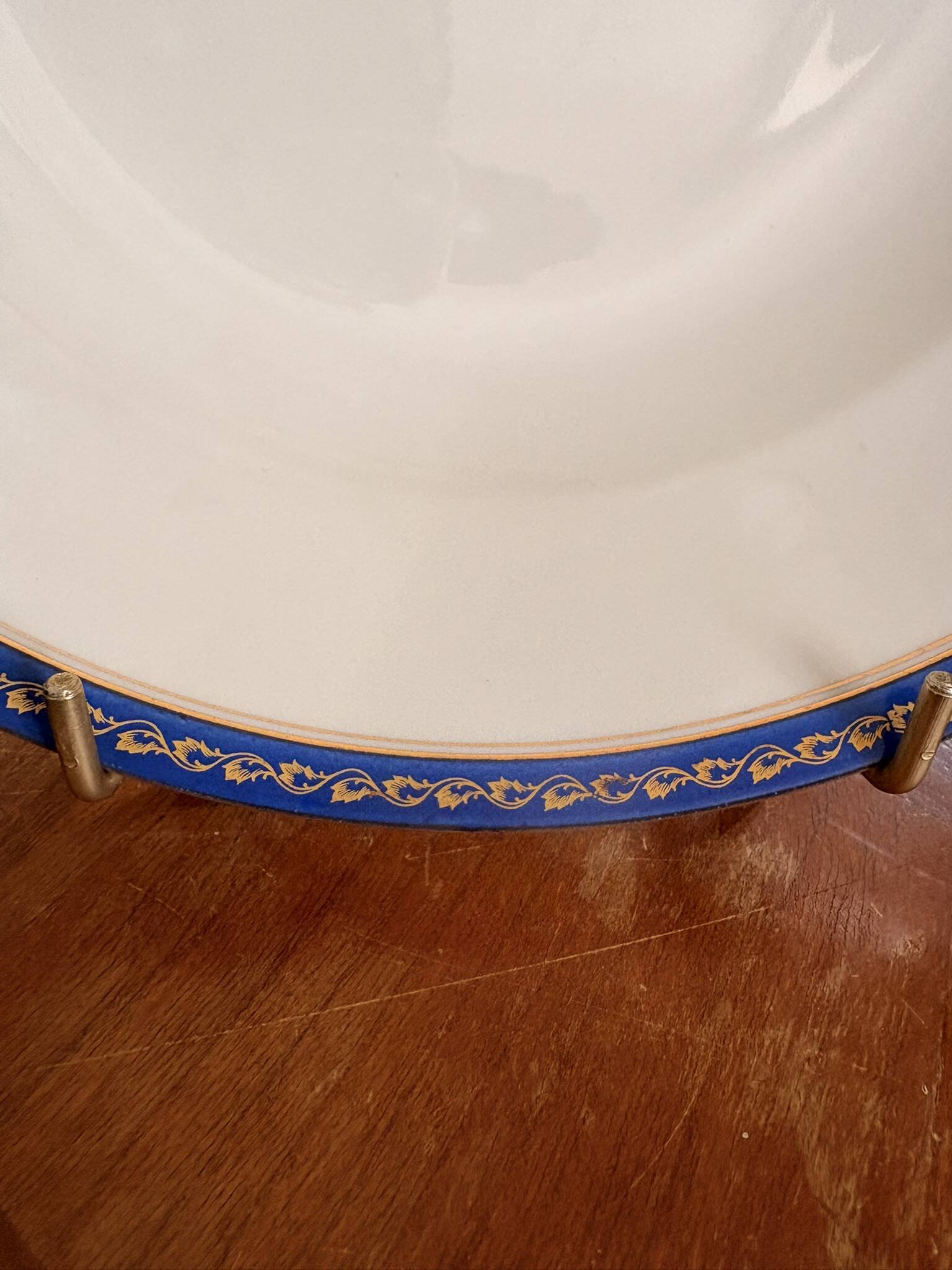 Lot 6 Deep Plates Limoges Porcelain Blue Gold Betoule & Legrand France