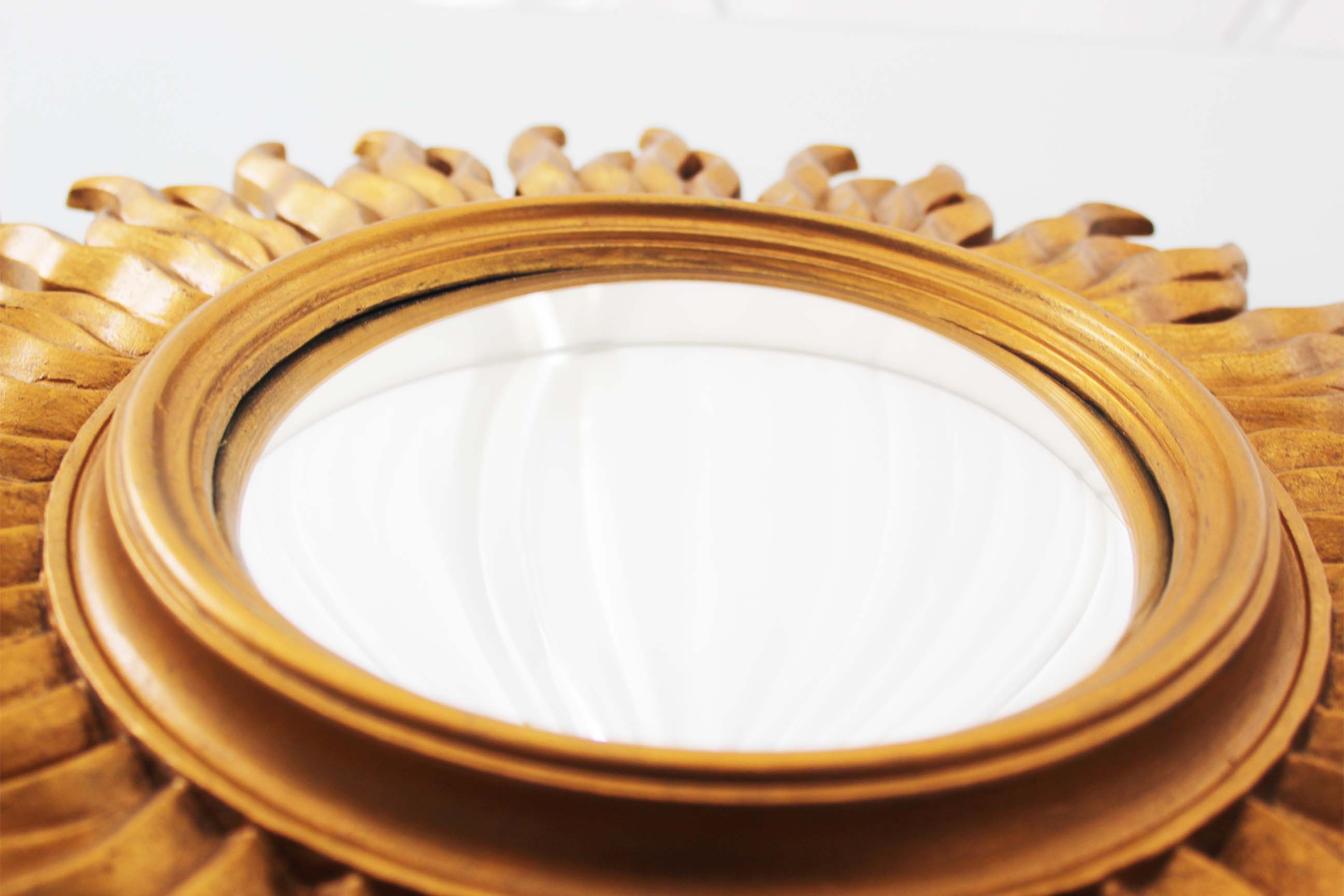 Vintage 1970's gilt sunburst mirror - vintage gilt sunburst convex mirror