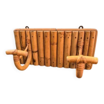 Patère double vintage rotin