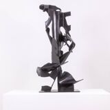 Jean Campa. Vertical sculpture in patinated metal. 1980s.