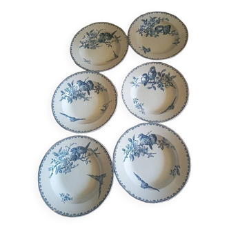 Digoin Sarreguemines bird motif soup plates