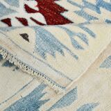 5x8 Burgundy & Light Blue Rare Geometric Style Wool Kilim Rug, 144x241 Cm