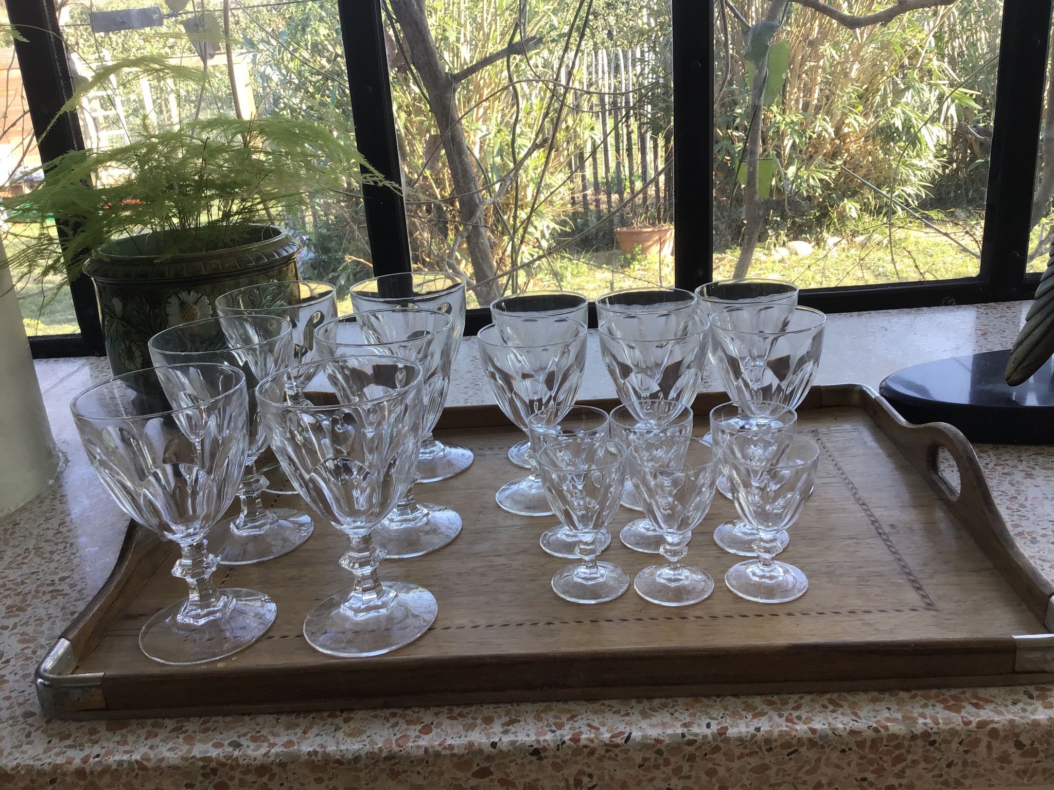Set 6 wine glasses, 6 water glasses and 6 crystal shot glasses