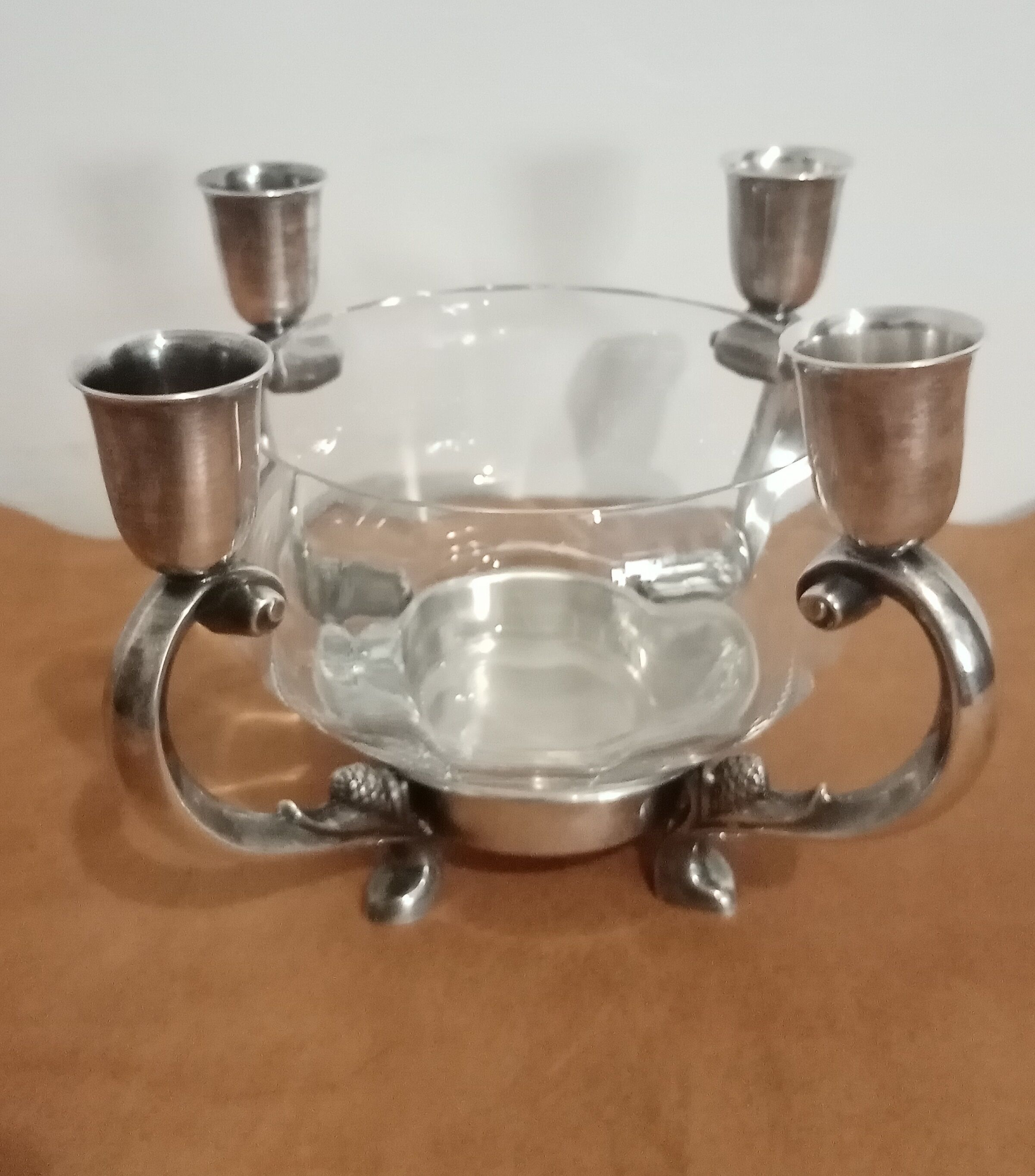 Reed - barton art deco glass-cut silver metal candlestick