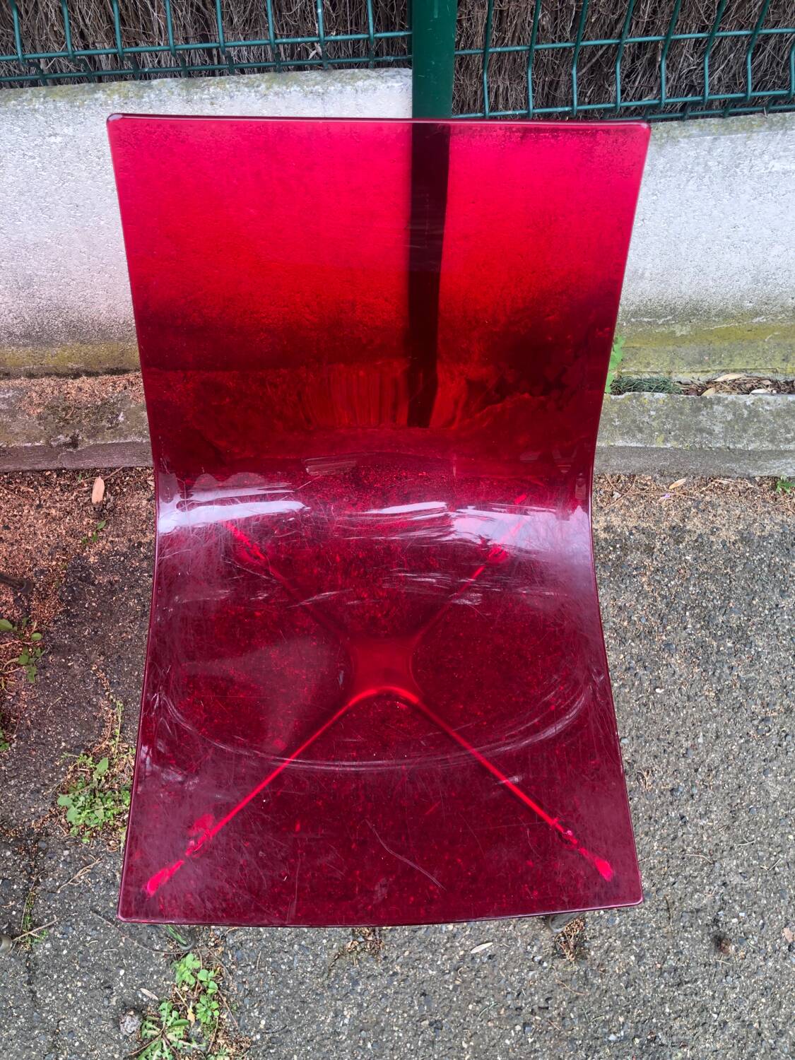 Pair of Foschia Plexiglas red designer chairs