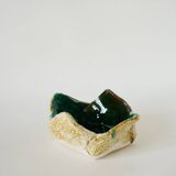 Ashtray in Fat Lava, flower neckline, yellow and green, 1970 - 15 x 7 cm