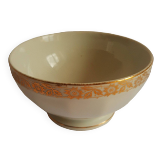 Small faceted golden piedouche bowl with old vintage flowers