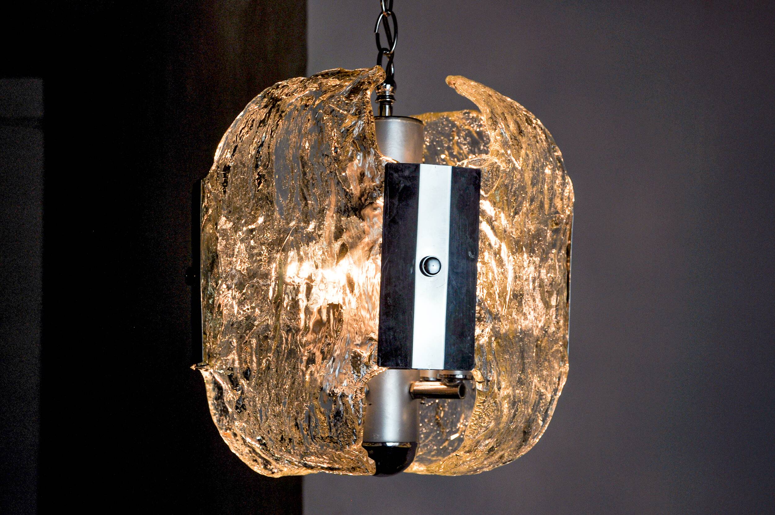 JT Kalmar chandelier, frosted murano glass, space age, Austria 1970