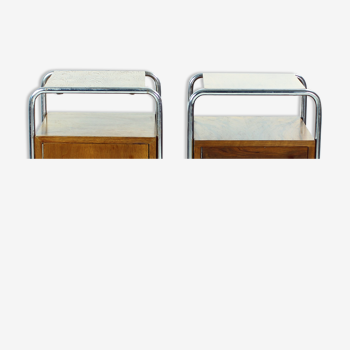 Ensemble de 2 tables de nuit, ère Bauhaus, Tchécoslovaquie années 1940