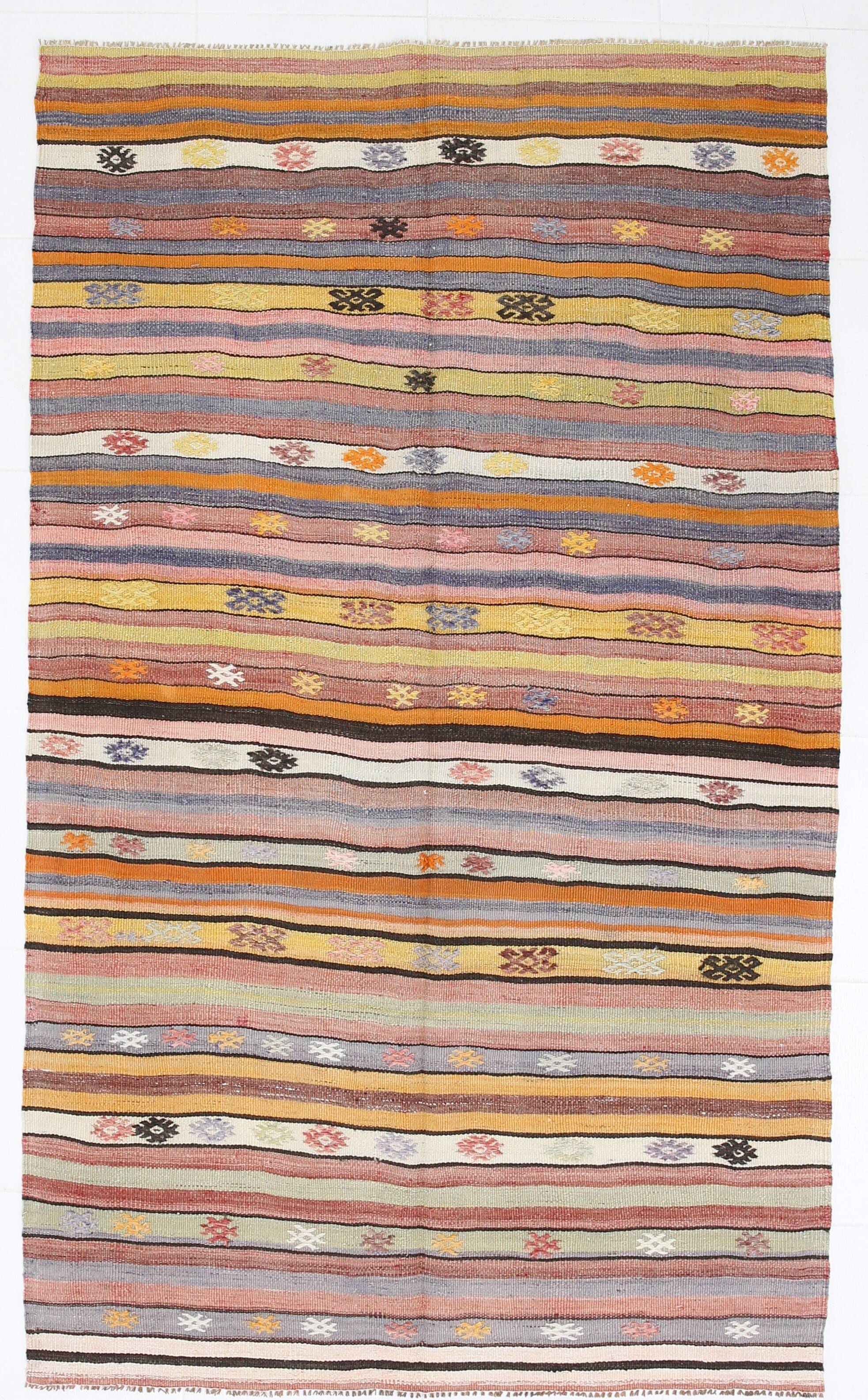 Tapis bohème multicolor en laine, charme artisanal d’Anatolie, 138x226Cm