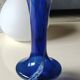 Long flared neck ball vase. Smoked scrolls in cobalt blue art glass, 30cm