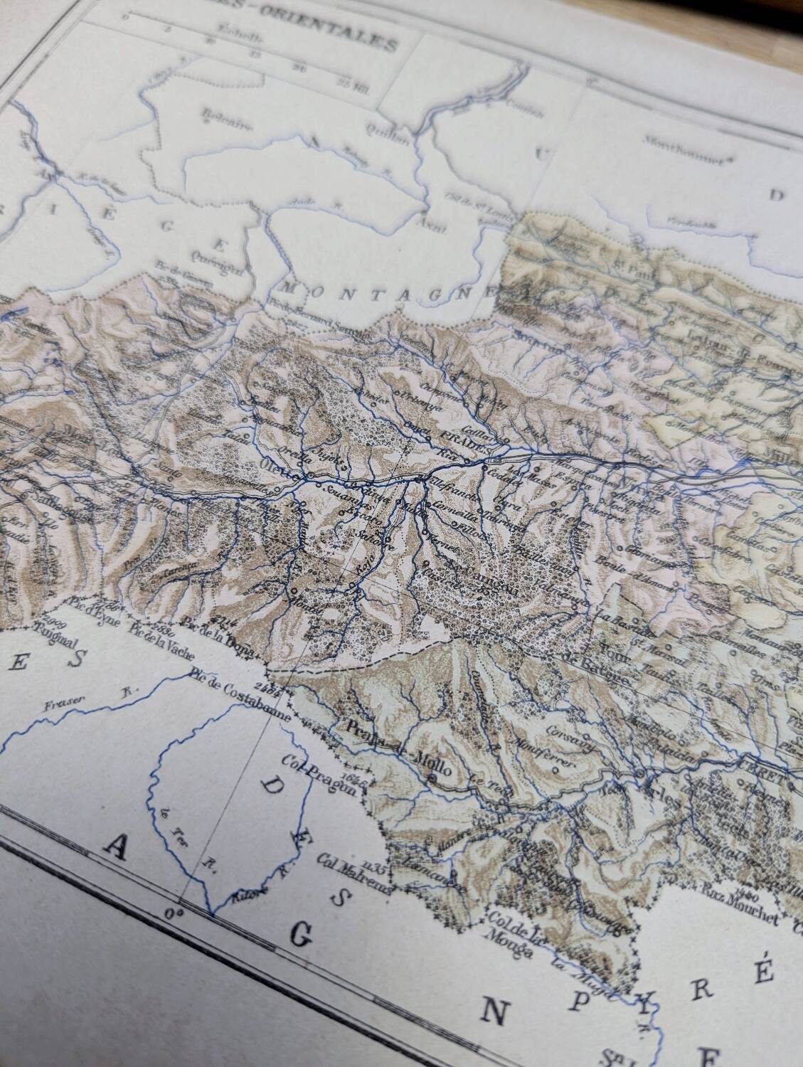Map of Pyrénées-Orientales, 1889. Authentic Vintage.
